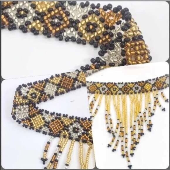 NWT Hand Beaded Fringe Choker Necklace - Picture 3 of 5